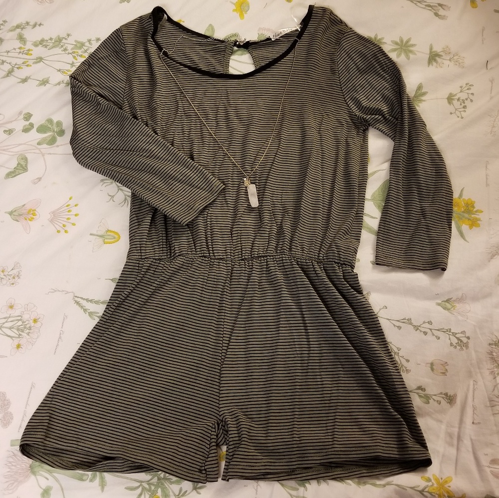 Striped Army Green Romper